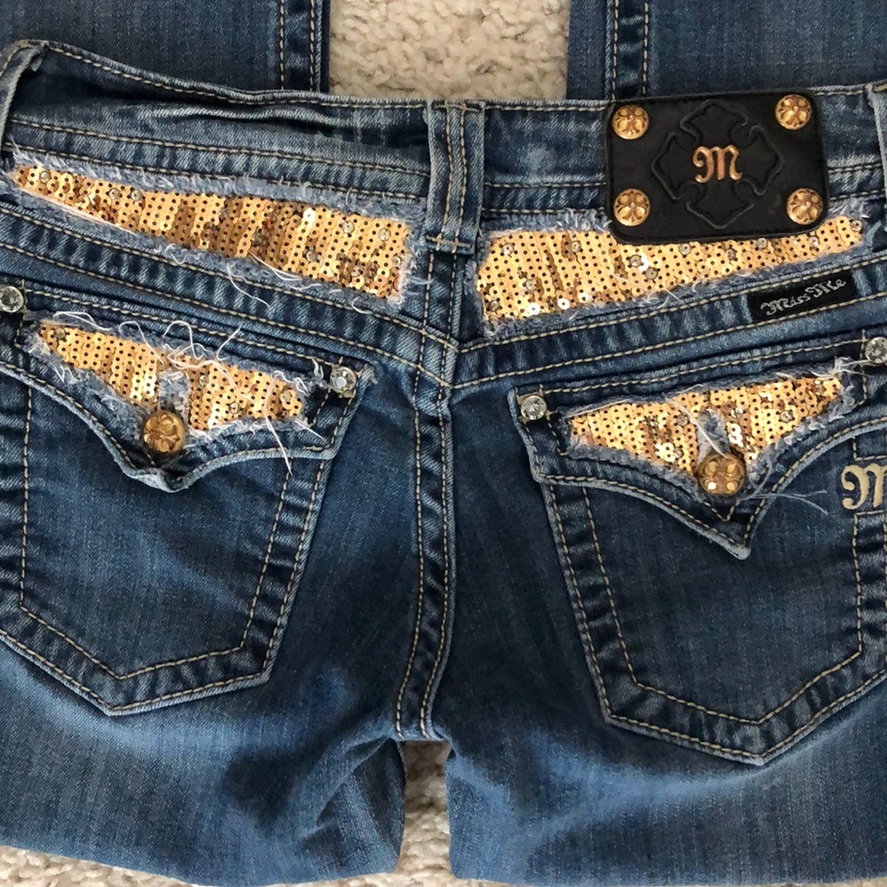 ❤️ Miss me jeans Sz 28 x 32 1/2 Gold sequence